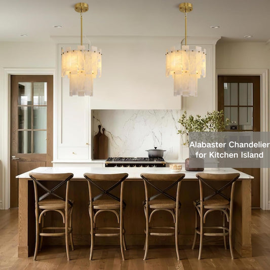 PIOUTNF 13" alabaster gold chandelier, 2-tier Spanish style, warm white, small modern pendant.