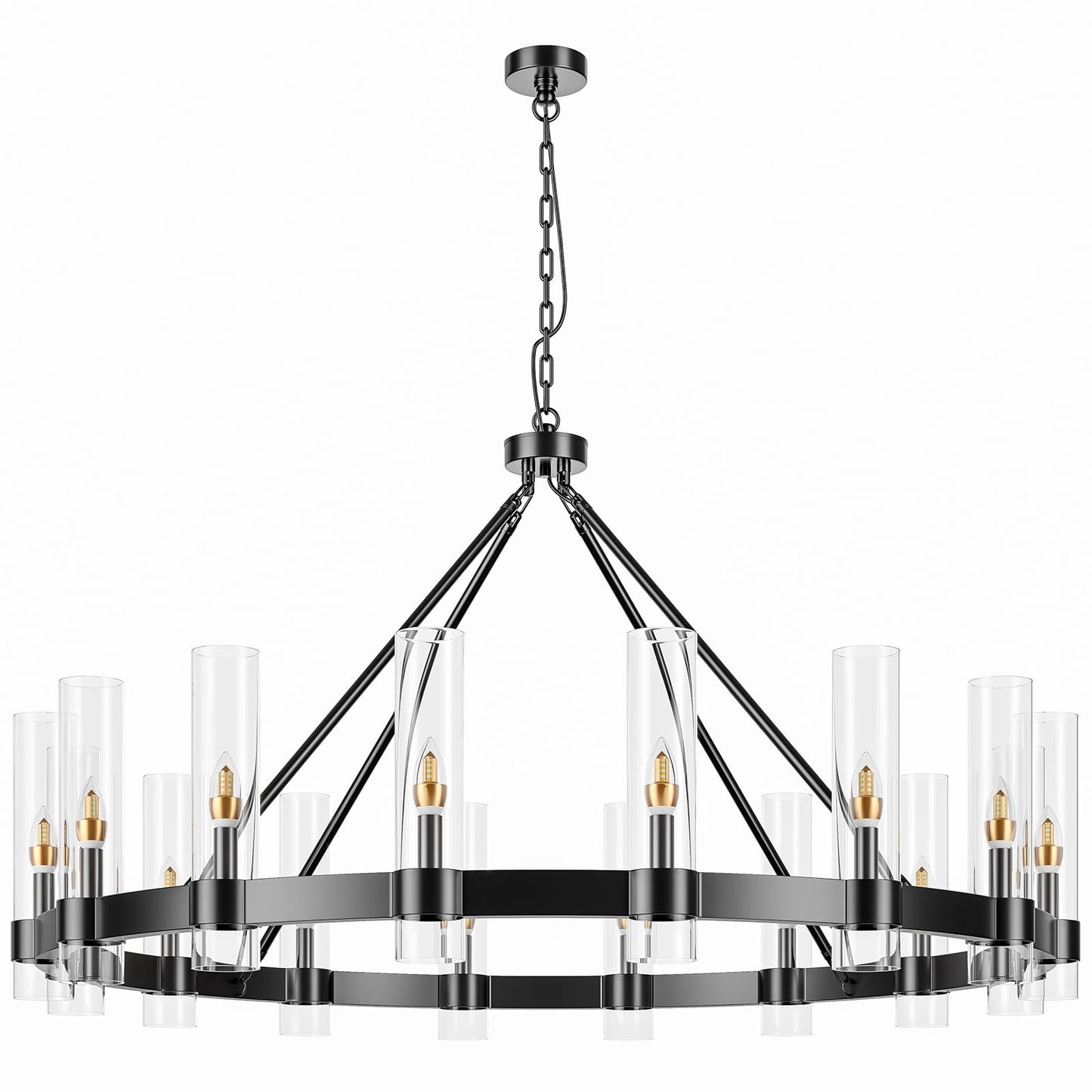 AEULYTIR 48" black wagon wheel chandelier, 16-light farmhouse style, dining/kitchen/entry.