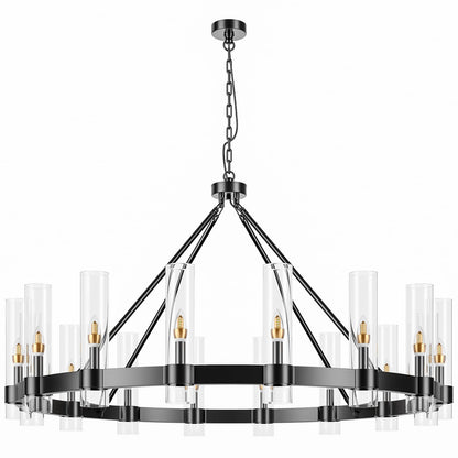 AEULYTIR 48" black wagon wheel chandelier, 16-light farmhouse style, dining/kitchen/entry.