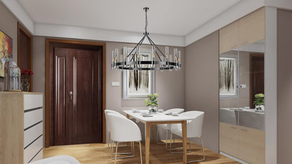 AEULYTIR 48" black wagon wheel chandelier, 16-light farmhouse style, dining/kitchen/entry.