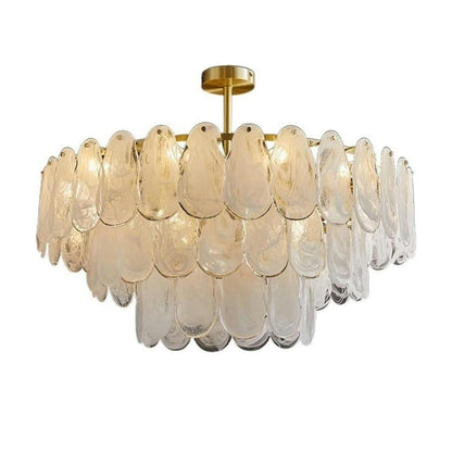 Axamate 24" gold crystal chandelier, 6-light round, cloud glass multi-tier, kitchen/dining/living.