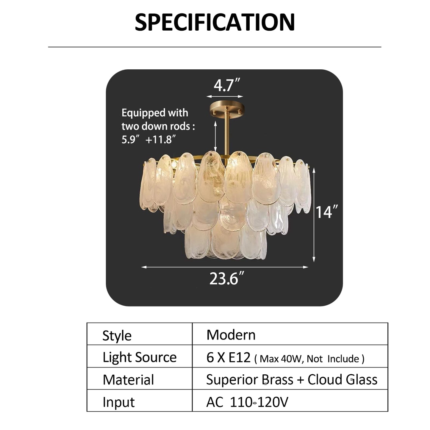 Axamate 24" gold crystal chandelier, 6-light round, cloud glass multi-tier, kitchen/dining/living.