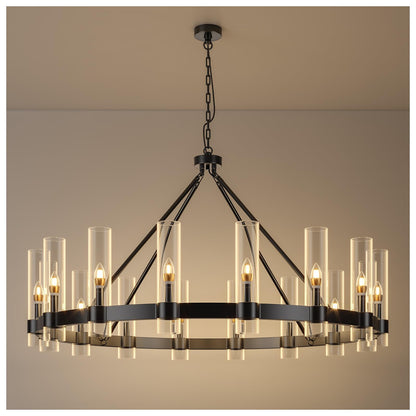 AEULYTIR 48" black wagon wheel chandelier, 16-light farmhouse style, dining/kitchen/entry.