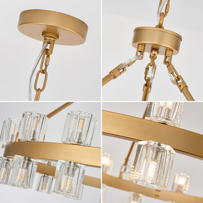 MeiYDeng 36" gold wagon wheel chandelier, 36 lights, crystal shades, farmhouse style for high ceilings.