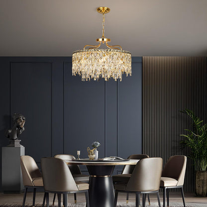 NISIDUN 24" gold crystal chandelier, 8-light modern round, dining/bedroom/entryway.