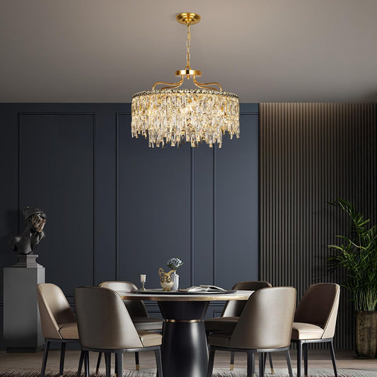 NISIDUN 24" gold crystal chandelier, 8-light modern round, dining/bedroom/entryway.