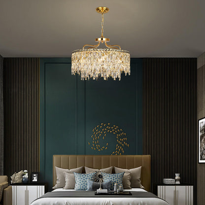 NISIDUN 24" gold crystal chandelier, 8-light modern round, dining/bedroom/entryway.