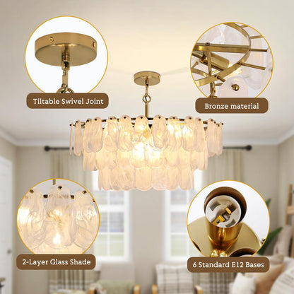 Modern 31.5" gold glass chandelier, 12-light cloud pendant, living/dining/foyer/staircase.
