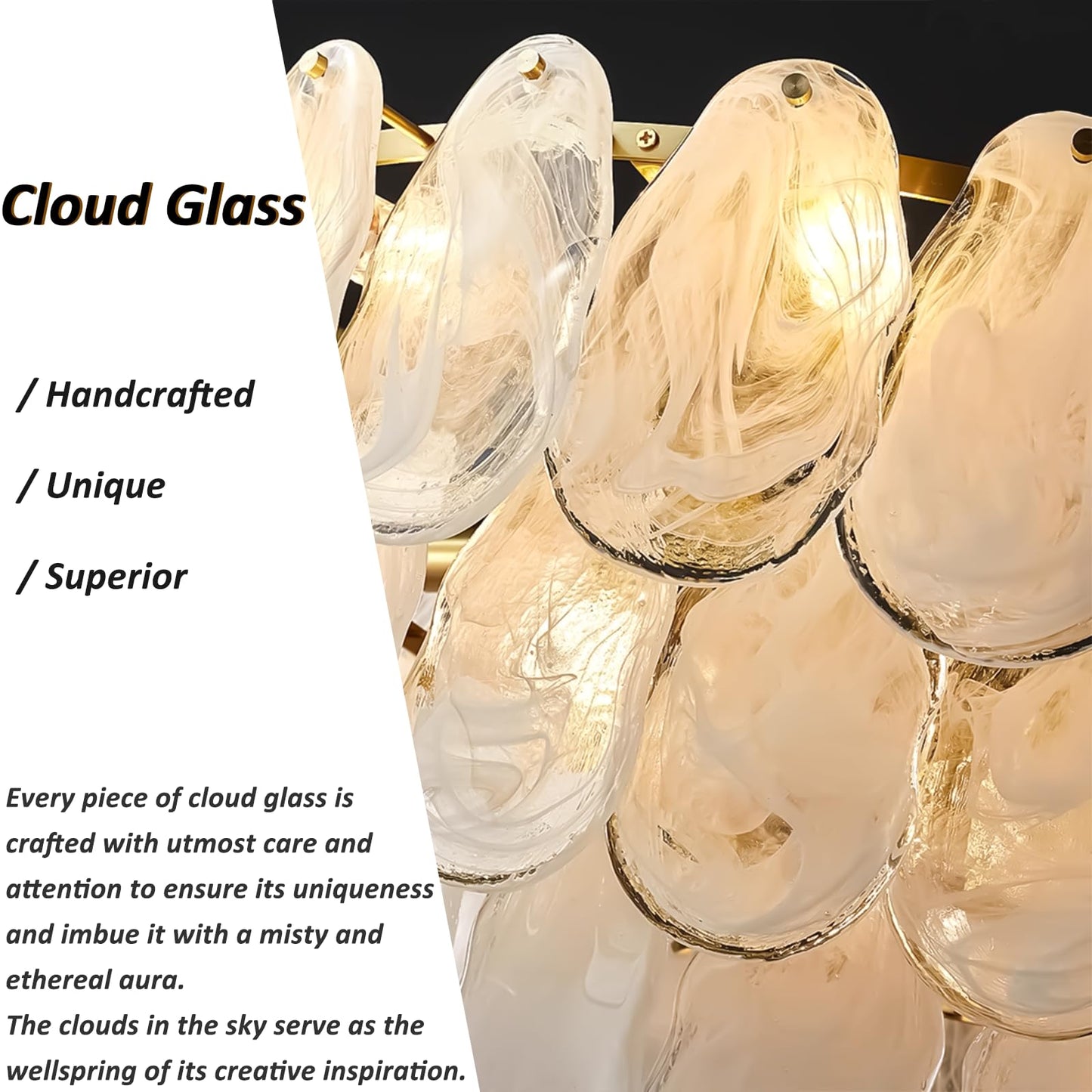 Axamate 24" gold crystal chandelier, 6-light round, cloud glass multi-tier, kitchen/dining/living.