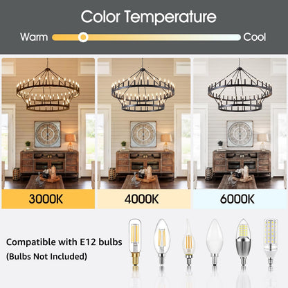 VBKK 60" black wagon wheel chandelier, 54-light 2-tier farmhouse industrial, very large spaces.