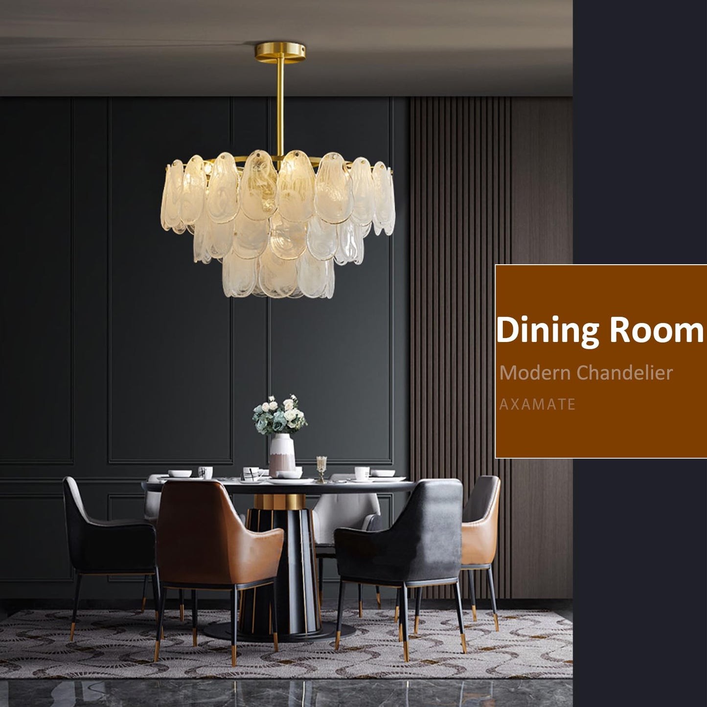 Axamate 24" gold crystal chandelier, 6-light round, cloud glass multi-tier, kitchen/dining/living.