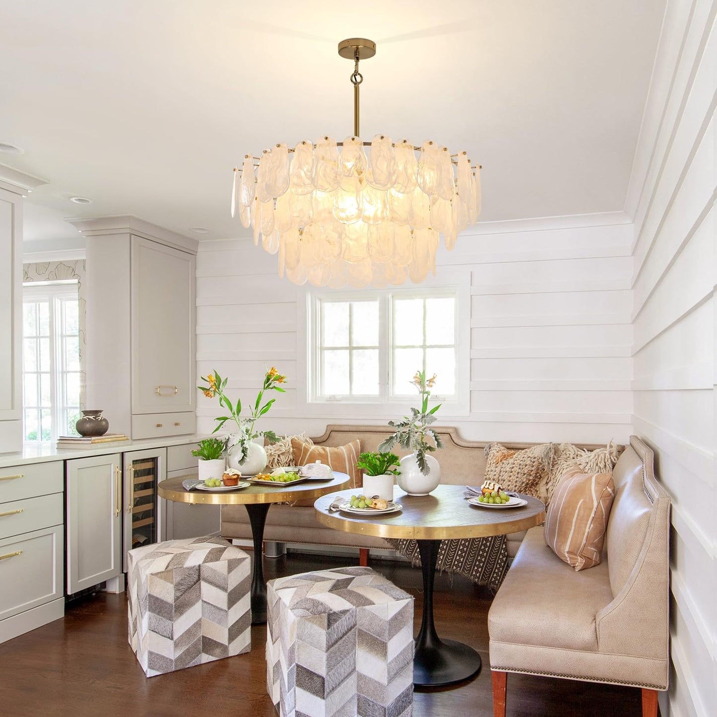 Modern 31.5" gold glass chandelier, 12-light cloud pendant, living/dining/foyer/staircase.