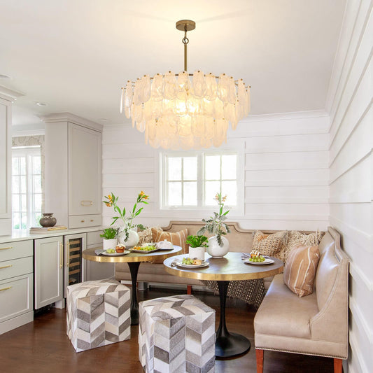 Modern 31.5" gold glass chandelier, 12-light cloud pendant, living/dining/foyer/staircase.