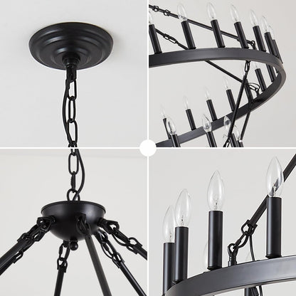 VBKK 60" black wagon wheel chandelier, 54-light 2-tier farmhouse industrial, very large spaces.