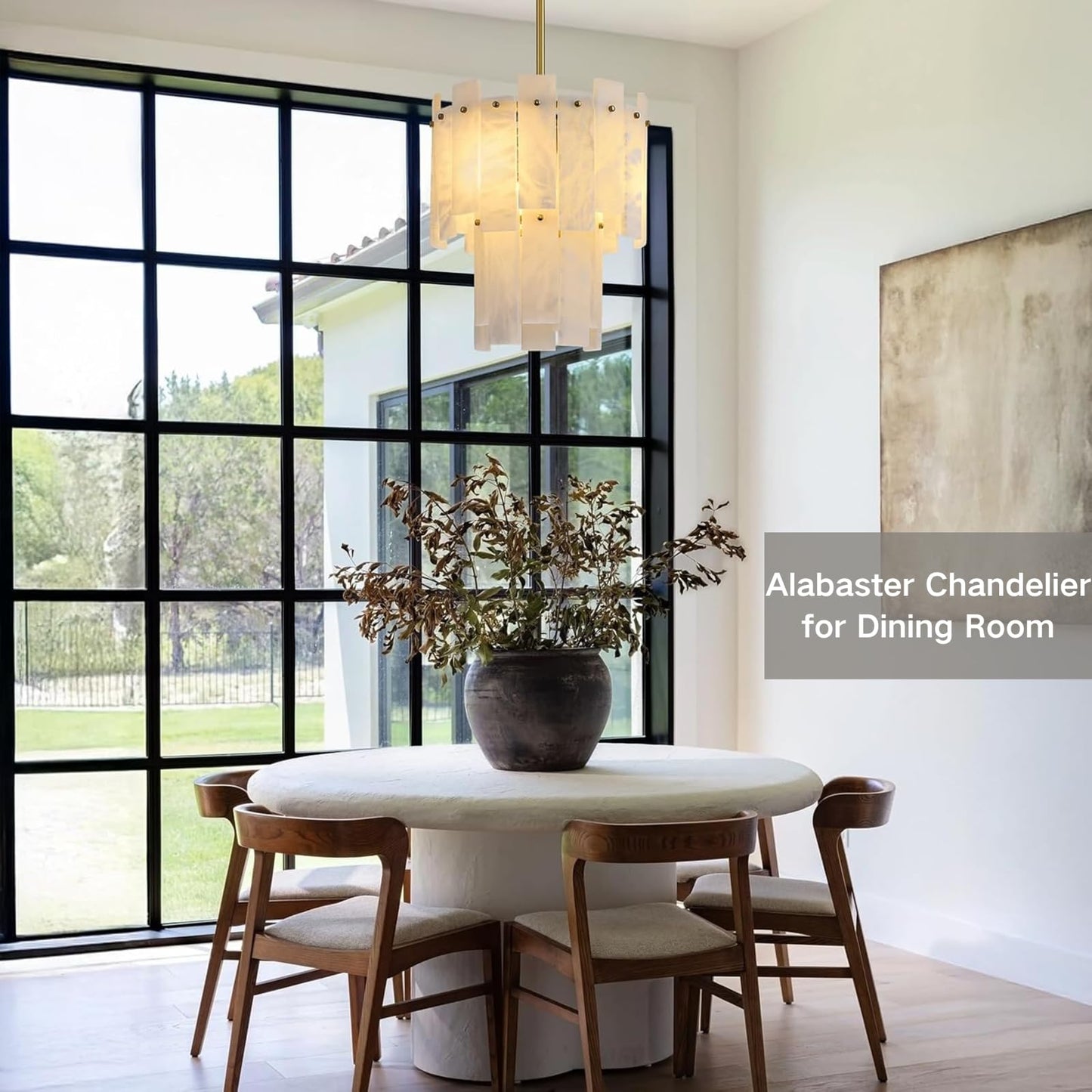 PIOUTNF 13" alabaster gold chandelier, 2-tier Spanish style, warm white, small modern pendant.