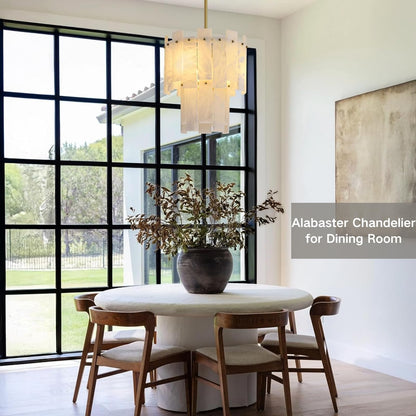 PIOUTNF 13" alabaster gold chandelier, 2-tier Spanish style, warm white, small modern pendant.