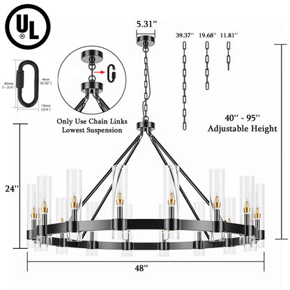 AEULYTIR 48" black wagon wheel chandelier, 16-light farmhouse style, dining/kitchen/entry.