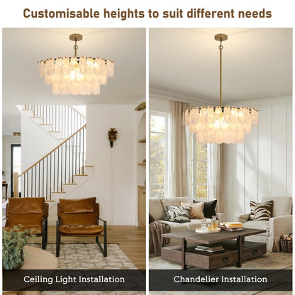 Modern 31.5" gold glass chandelier, 12-light cloud pendant, living/dining/foyer/staircase.