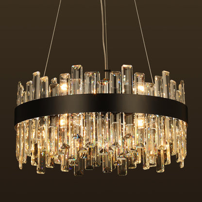 12-light luxury black crystal chandelier, 2-tier round design, 20", for dining room, bedroom, kitchen island.