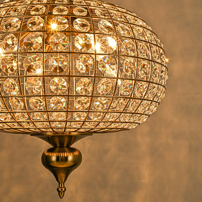 HUOKU 16.5" gold crystal chandelier, 4-light round globe style, foyer/dining/bedroom.