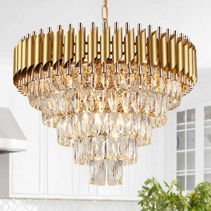 AXILIXI 24" gold crystal chandelier, 5-tier raindrop style, luxury staircase/foyer lighting.