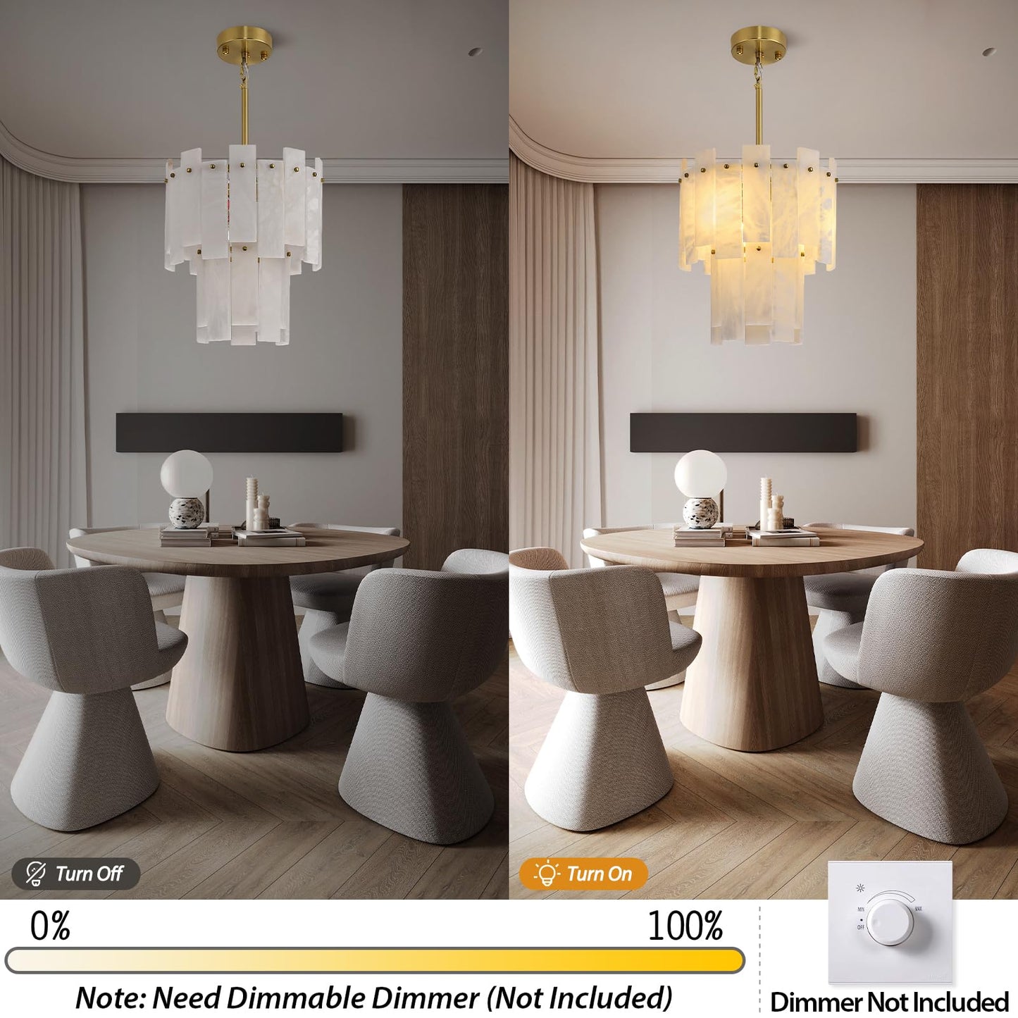 PIOUTNF 13" alabaster gold chandelier, 2-tier Spanish style, warm white, small modern pendant.