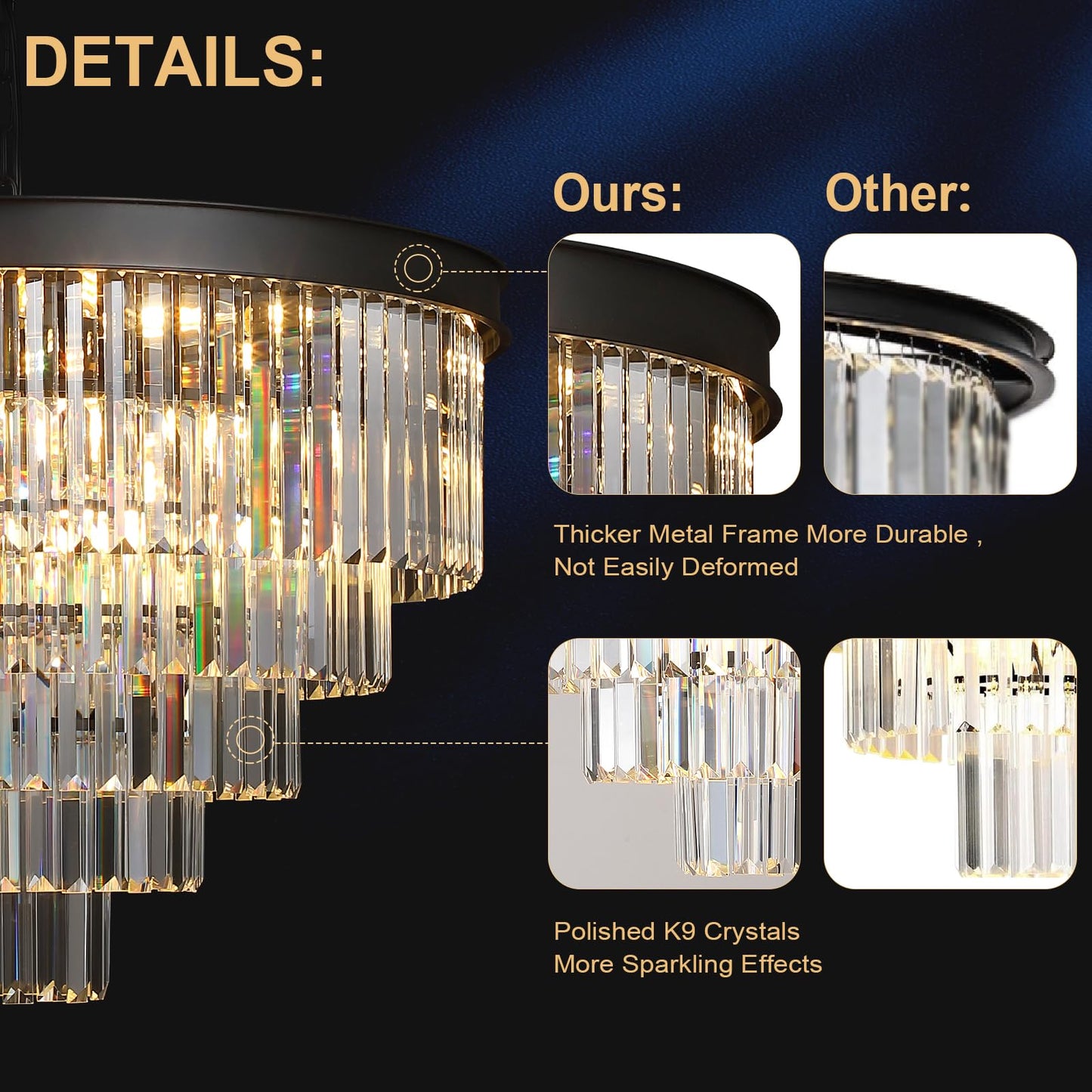 AXILIXI 30" black crystal chandelier, 5-tier K9 crystal, staircase/high ceiling luxury fixture.