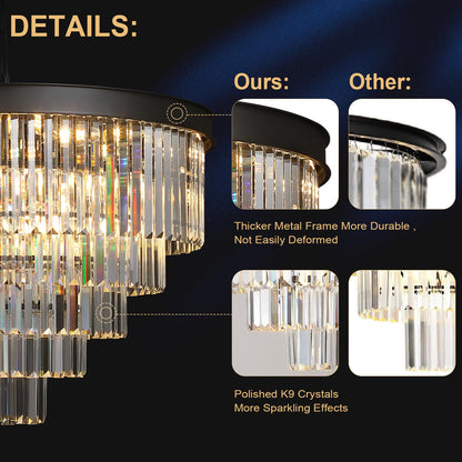 AXILIXI 30" black crystal chandelier, 5-tier K9 crystal, staircase/high ceiling luxury fixture.