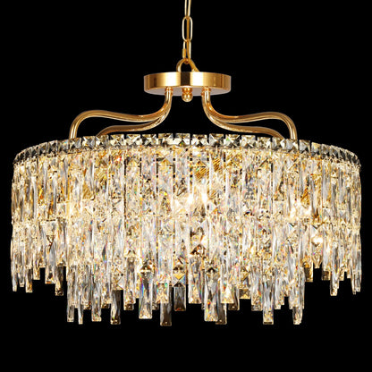 NISIDUN 24" gold crystal chandelier, 8-light modern round, dining/bedroom/entryway.