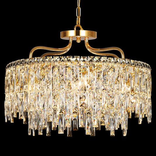 NISIDUN 24" gold crystal chandelier, 8-light modern round, dining/bedroom/entryway.