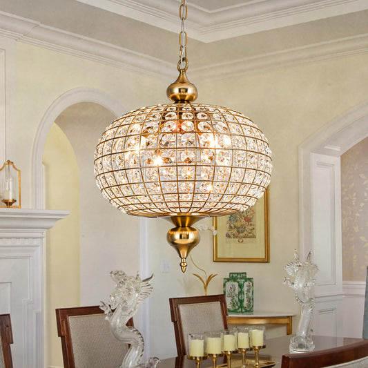 HUOKU 16.5" gold crystal chandelier, 4-light round globe style, foyer/dining/bedroom.
